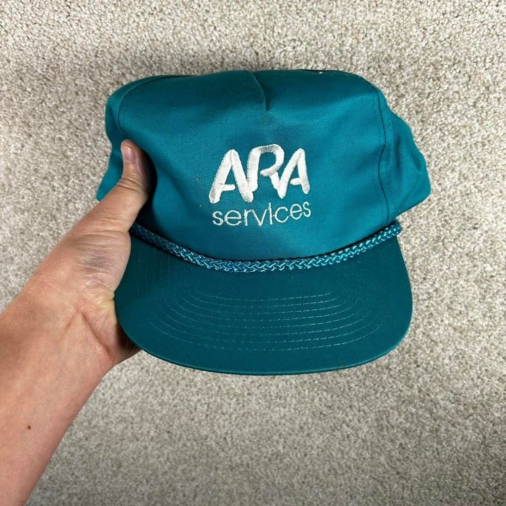 Vintage aqua blue farming roped trucker leather strap back hat cap